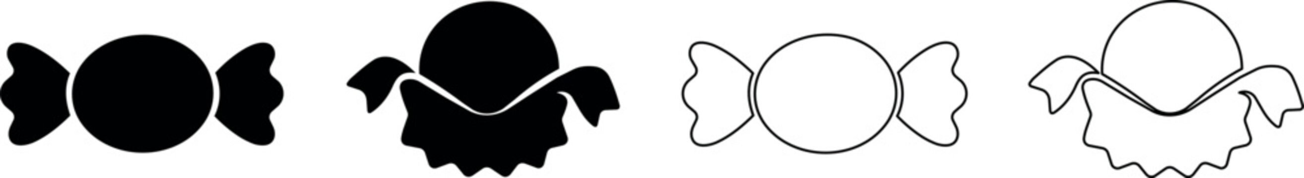 Set of four candy icons, two solid black and two outline styles