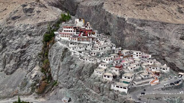 Aerial View of Lamayuru Monastery Built on Rocky Mountains in Ladakh India