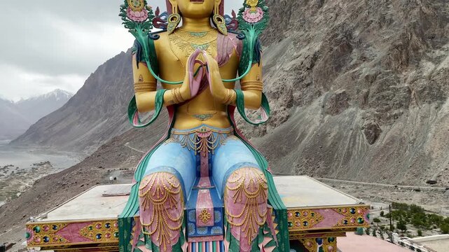 Aerial View of Maitreya Buddha Statue in Nubra Valley Ladakh India
