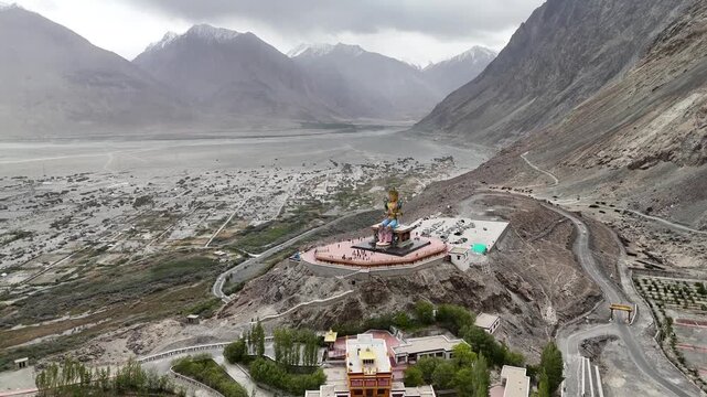 Aerial View of Maitreya Buddha Statue in Nubra Valley Ladakh India