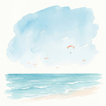 watercolor illustration of a tropical island