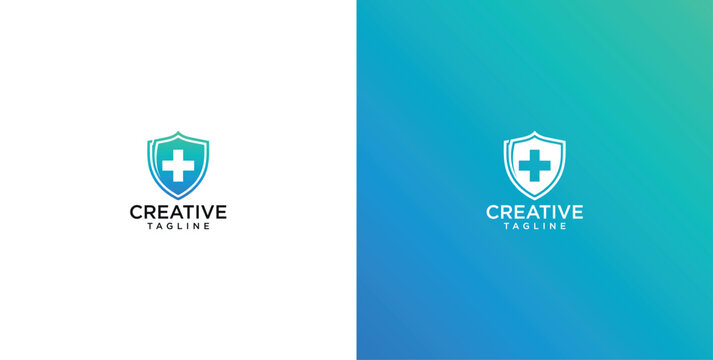 Modern Medical Shield Logo with Health Cross Symbol for Healthcare and Security Services Branding