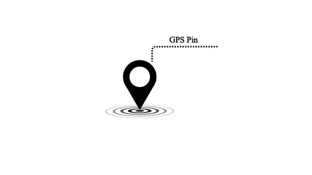 Minimalist GPS pin location icon animation with radar ripples and dotted path on white background, corporate map pointer motion graphic for travel and navigation tracking