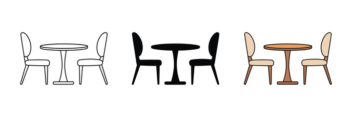 Obraz premium Table Chair Dining Furniture Vector Icons for Restaurant, Cafe Interior Mapping, Hospitality Services and Dining Area Identification