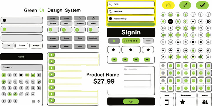 Green User Interface Elements Collection Flat Vector Illustration