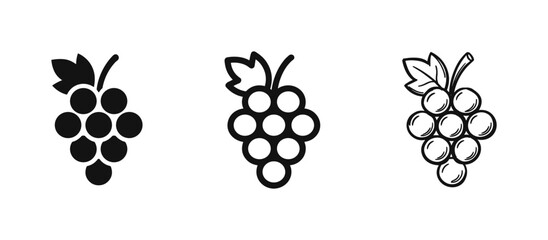 Fototapeta premium Grapes Icon Set - Three Different Styles of Grape Bunches for Food and Wine Branding