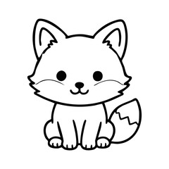 Fototapeta premium Cute Baby Fox Sitting Line Art Icon for Woodland Wildlife Logo and Kids Educational Coloring Book