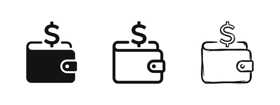 Wallet with dollar sign icon set, financial payment and savings concept