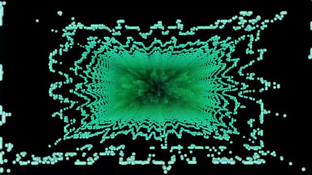 Abstract neon cyan particles matrix tunnel loop animation on black background