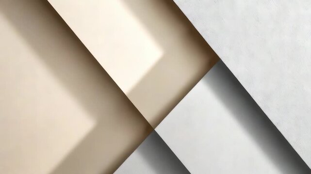 Minimalist geometric background featuring overlapping beige and gray paper sheets with soft shadows. Modern abstract composition ideal for design, branding, and creative projects