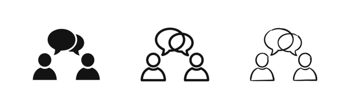 People Conversation Icon Set with Speech Bubbles in Solid, Outline, and Sketch Styles