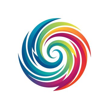 Radiant spiral vortex logo composed of curved rainbow arrows in teal, green, yellow, orange, red and purple, symbolizing momentum, transformation and creative energy for events, media, gaming, sustain