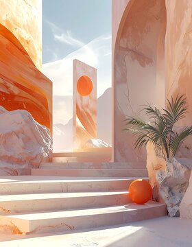Serene desert landscape with orange hues.
