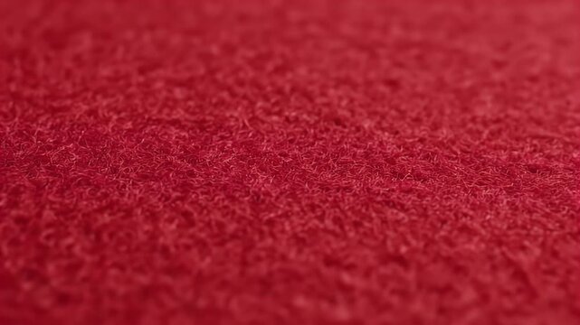 A detailed macro view of a bright red, textured, fuzzy surface