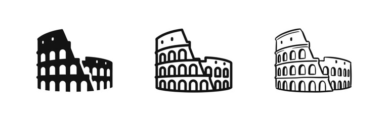 Naklejka na ściany i meble Colosseum icon set. Ancient Roman amphitheater, Italy landmark, travel symbol.