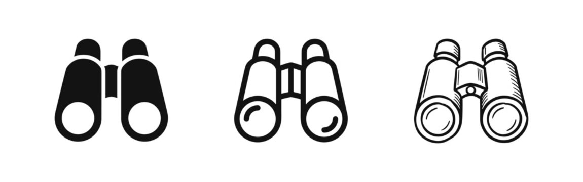 Binoculars icon set. Optical device for observation, discovery, and exploration.