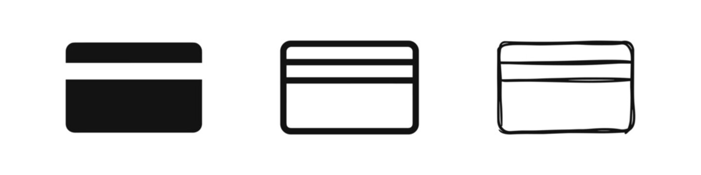 Credit Card Icon Set in Solid, Outline and Hand Drawn Sketch Styles