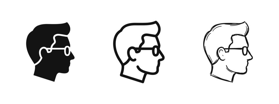 Man with Glasses Profile Icon Set: Intellectual and Professional User Avatar Vector