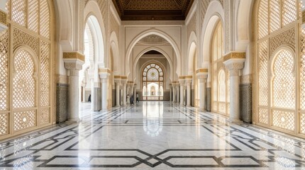 Fototapeta premium Ornate Islamic architecture interior with marble floors.