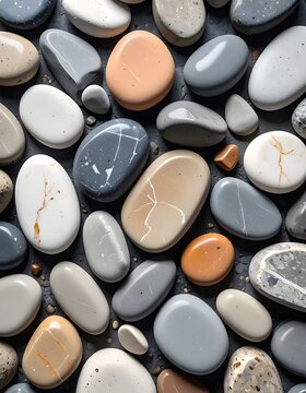 Smooth colorful river rocks background.
