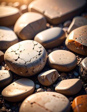 Smooth weathered stones and pebbles.