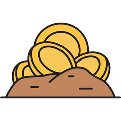 Gold coins uncovered in soil icon © BungCu