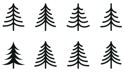 Fototapeta premium Elegant Hand Drawn Evergreen Pine Tree Collection Vector Illustration for Winter Holiday and Christmas Projects