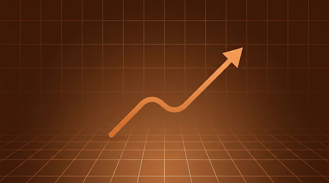 Clean orange upward trend line arrow on a financial perspective grid. Economic recovery concept illustrating market growth. Suitable for trading backgrounds.