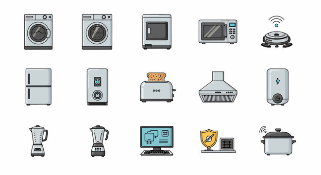 Collection of Household Appliances and Electronics Icons.