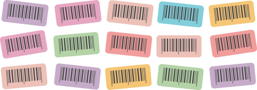 Assorted pastel barcode stickers isolated on white background