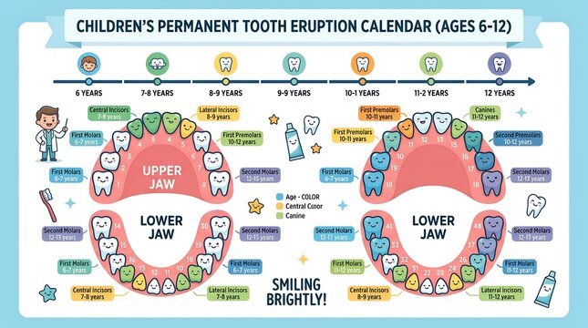 Children Tooth Eruption Calendar Baby to Permanent Teeth