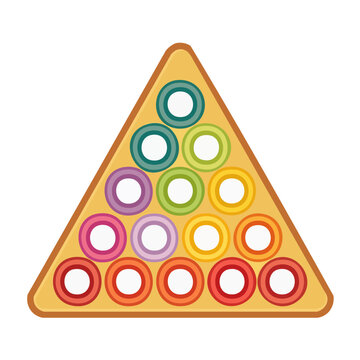 Colorful triangular peg solitaire game board illustration
