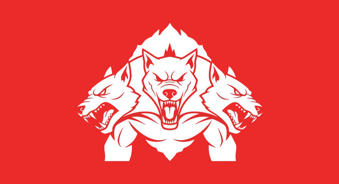 Cerberus three-headed wolf mascot logo.