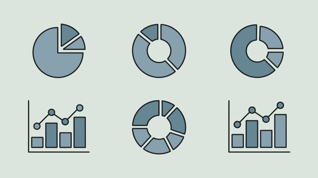 Set of six different types of charts and graphs for data visualization and analysis with visualization analysis statistics illustration business presentation infographic comparison percentage