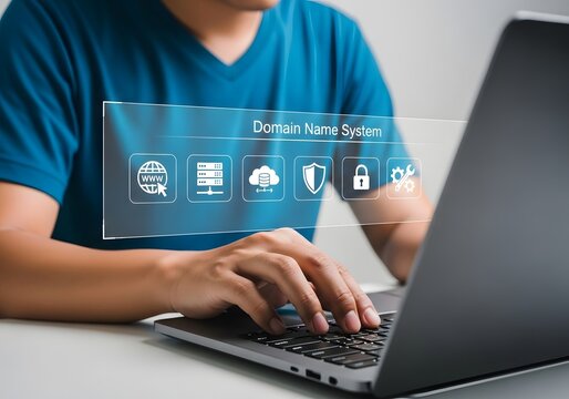 It professional managing domain name system settings on a laptop with digital interface