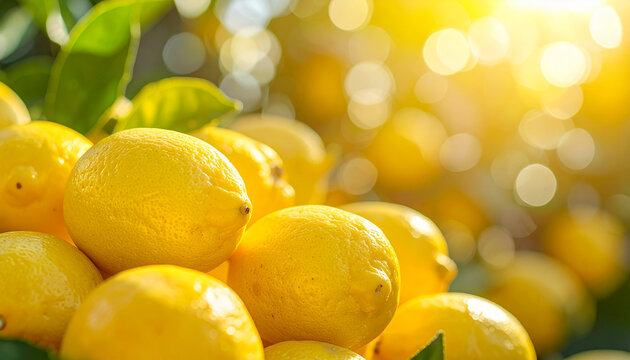Fresh ripe lemons arranged in natural composition, exotic healthy bio fruit gardening concept, tasty food, delicious and fresh, clean organic aesthetic. Close-up.