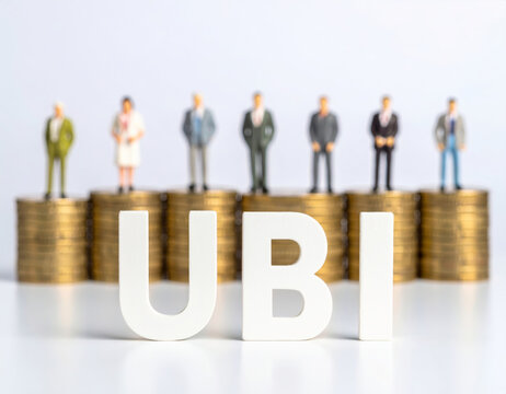 UBI Universal Basic Income Concept With Equal Coin Stacks