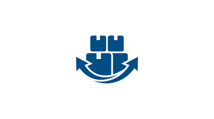 Blue castle ship anchor logo icon. © Kuku