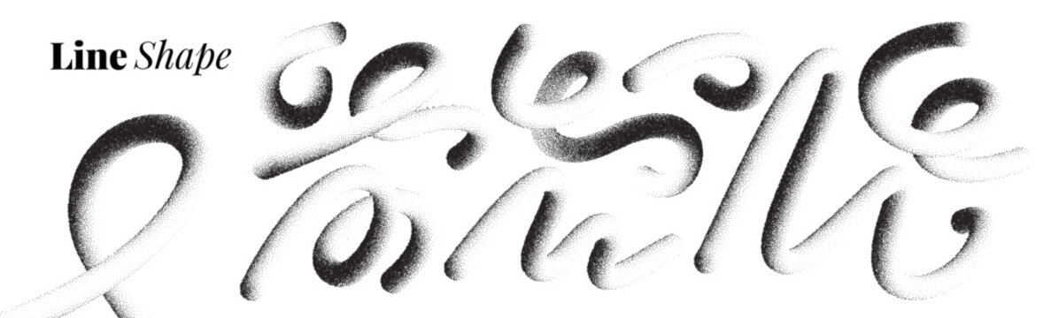 Abstract lines wave noise 3d stipple shape set on vector background. Grainy dot ribbons with brush, ink and airbrush spray