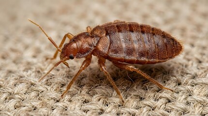 Fototapeta premium Close-up of a bed bug on textured fabric surface