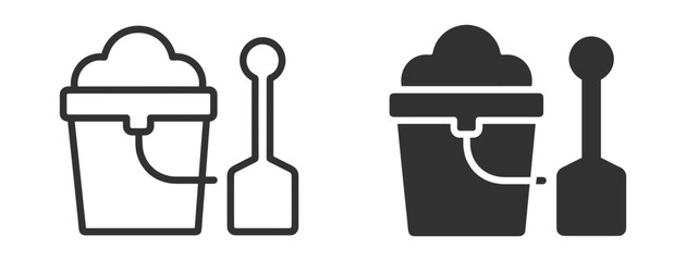 Sandcastle bucket and shovel icon set with outline and solid beach summer symbols on transparent background © TanyaK