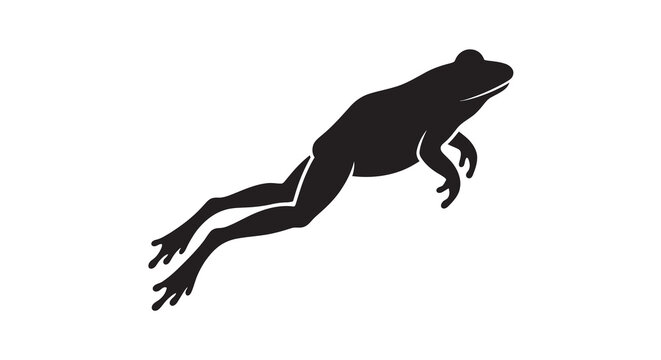 Black Silhouette Of A Jumping Frog On A White Background