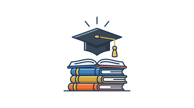 Graduation Cap and Stack of Books Icon - Education, Knowledge, Achievement
