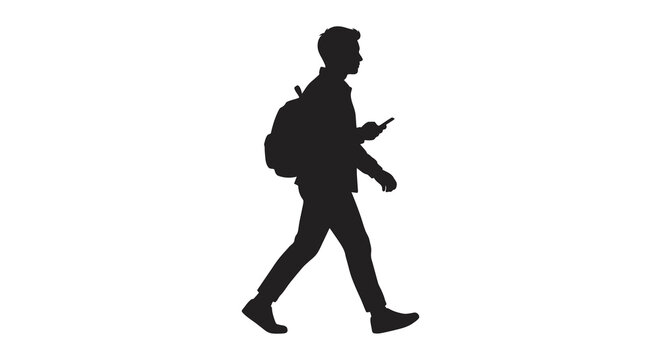 Walking man silhouette against a white background side view
