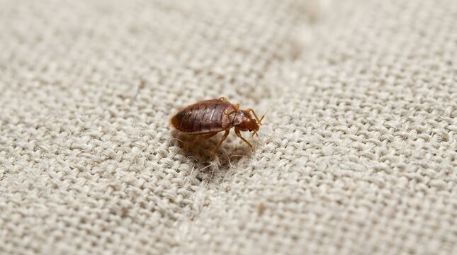 Close-up of a bed bug on textured fabric surface