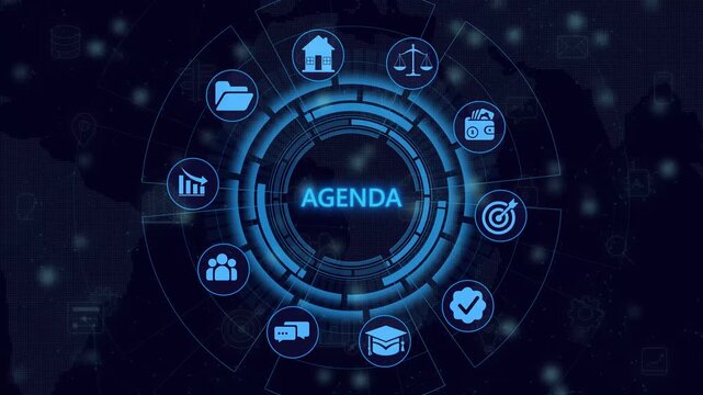 Agenda meeting appointment activity information concept. Businessman holding virtual whit colure Agenda icon for agenda meeting plan schedule in personal organizer. on gradient ramp background.