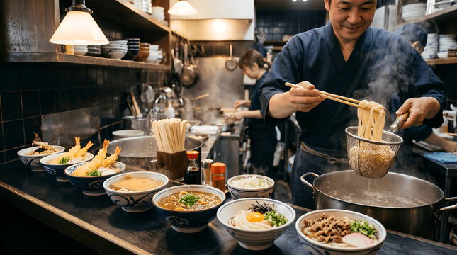 Draining process for the boiled udon