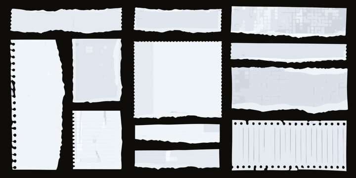 Torn paper pieces with jagged edges on a black background