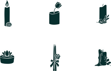 Fototapeta premium Collection of decorative candles with floral elements and unique designs isolated on transparent background