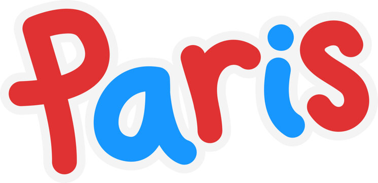 Playful red and blue 'Paris' text with a white outline, featuring a rounded, cartoonish font style.